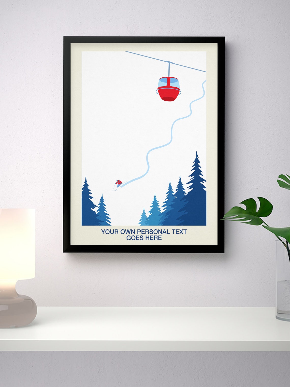 Personalised Skier Red Gondola Custom Text Alpine Gift Art Poster - Image 3