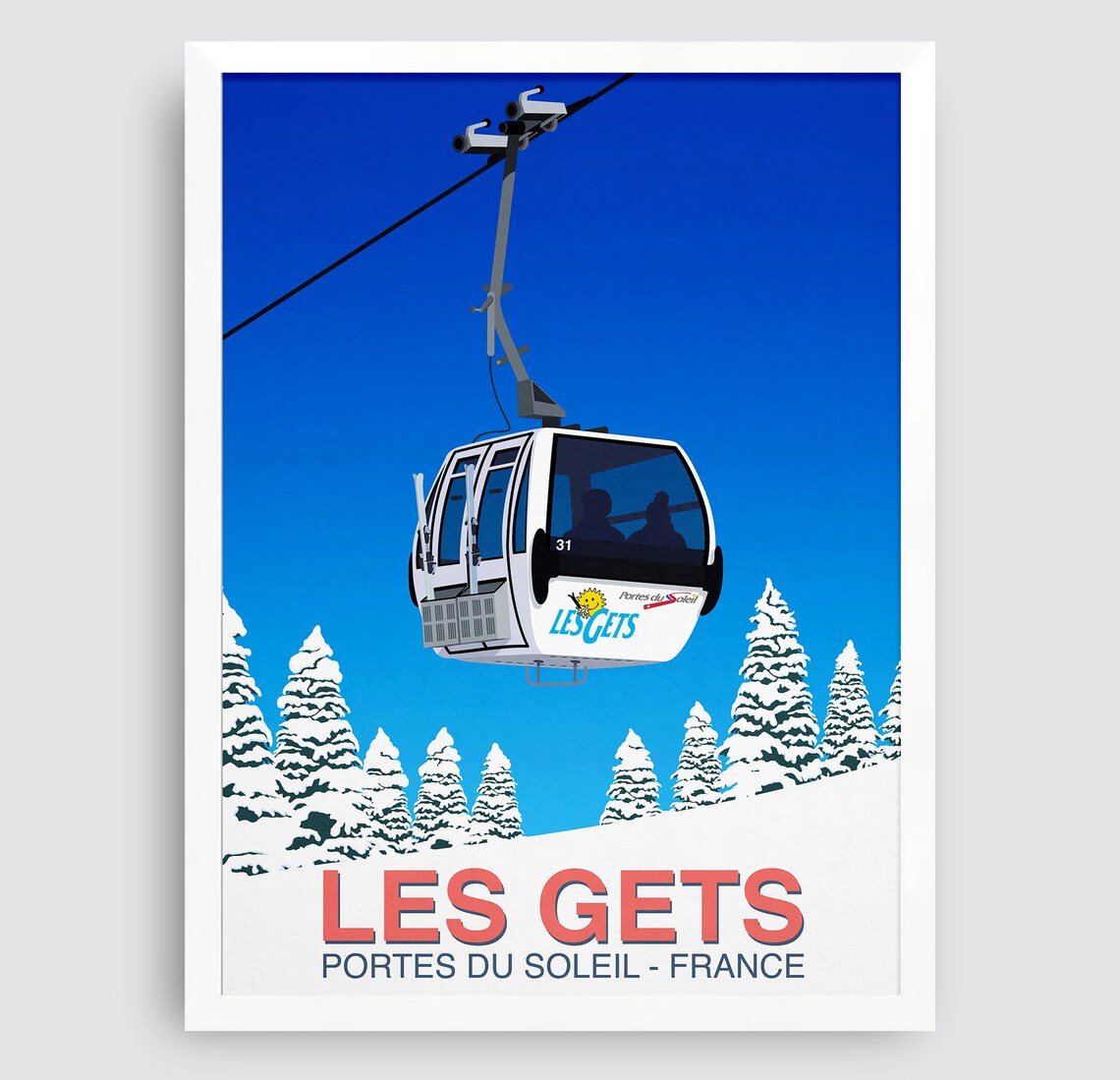 Valmorel Le Grand Domaine Black Gondola French Alps Ski Poster - Image 3