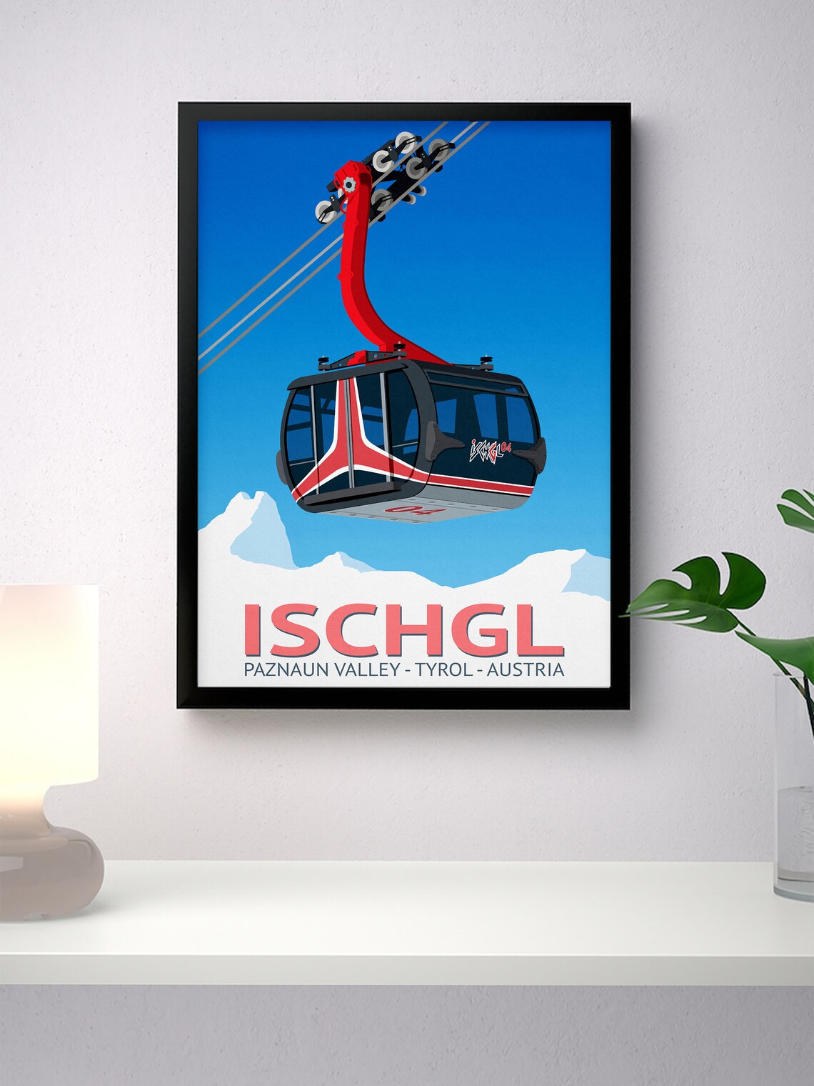 Ischgl Austria Black Red Gondola Cable Car Paznaun Valley Travel Poster - Image 4