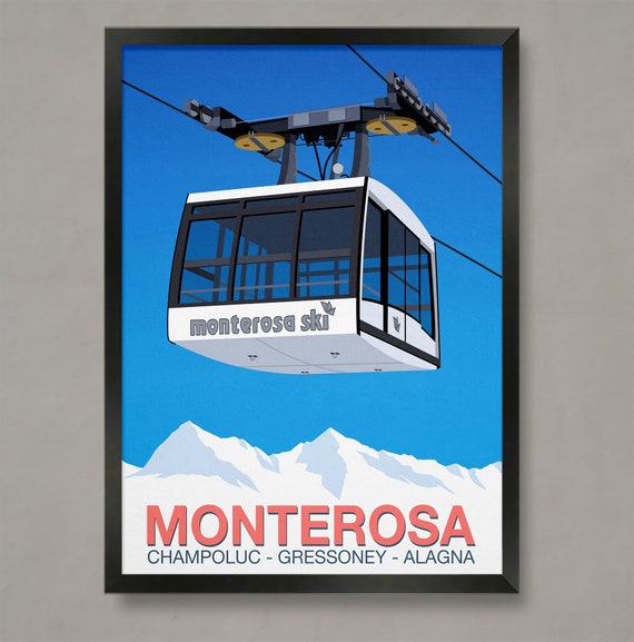 Monterosa Ski Poster Ski Resort Poster Ski Print Snowboard Poster Ski Gifts Ski Poster