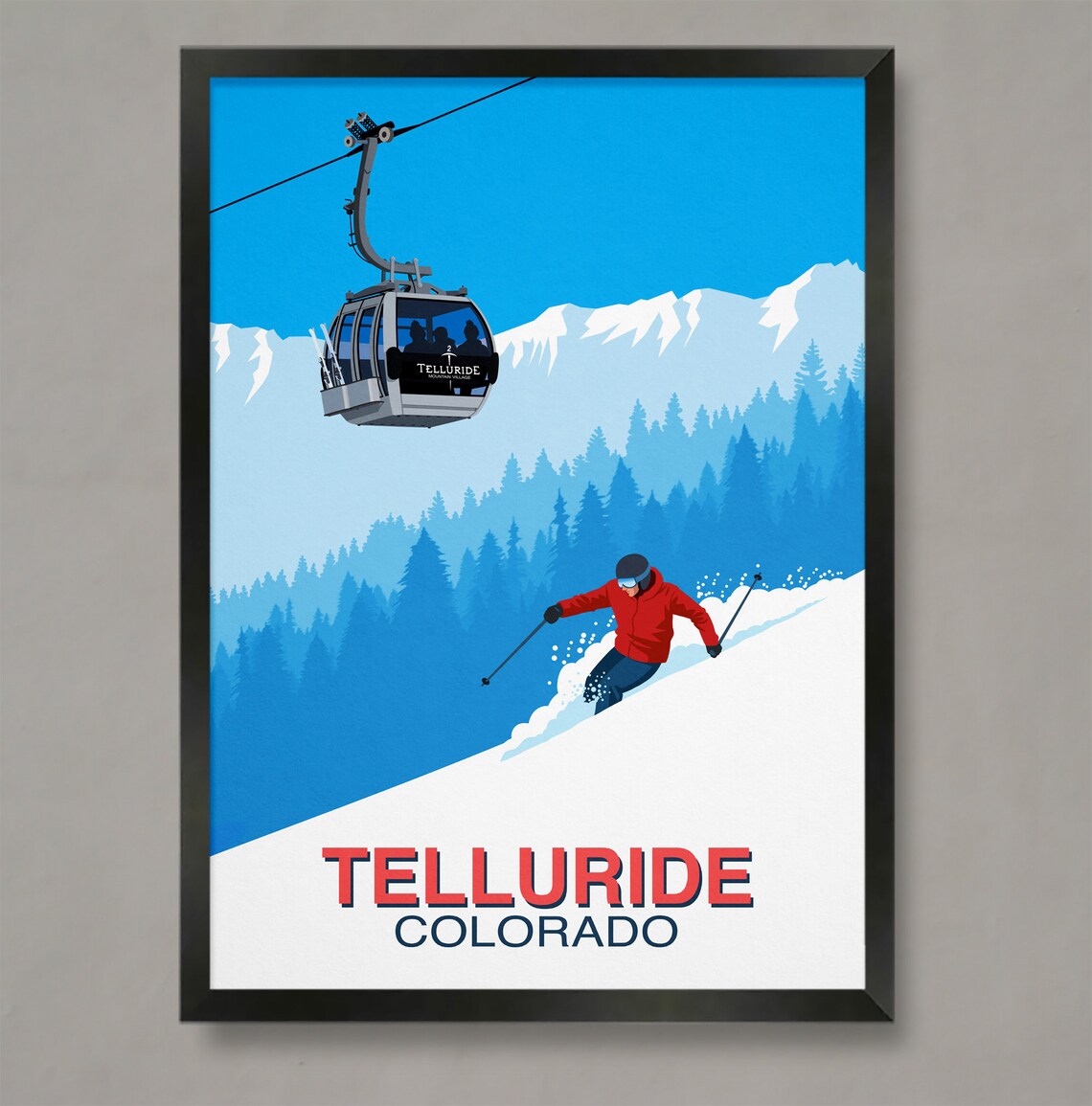 Telluride Powder Skier Ski Resort Travel Poster