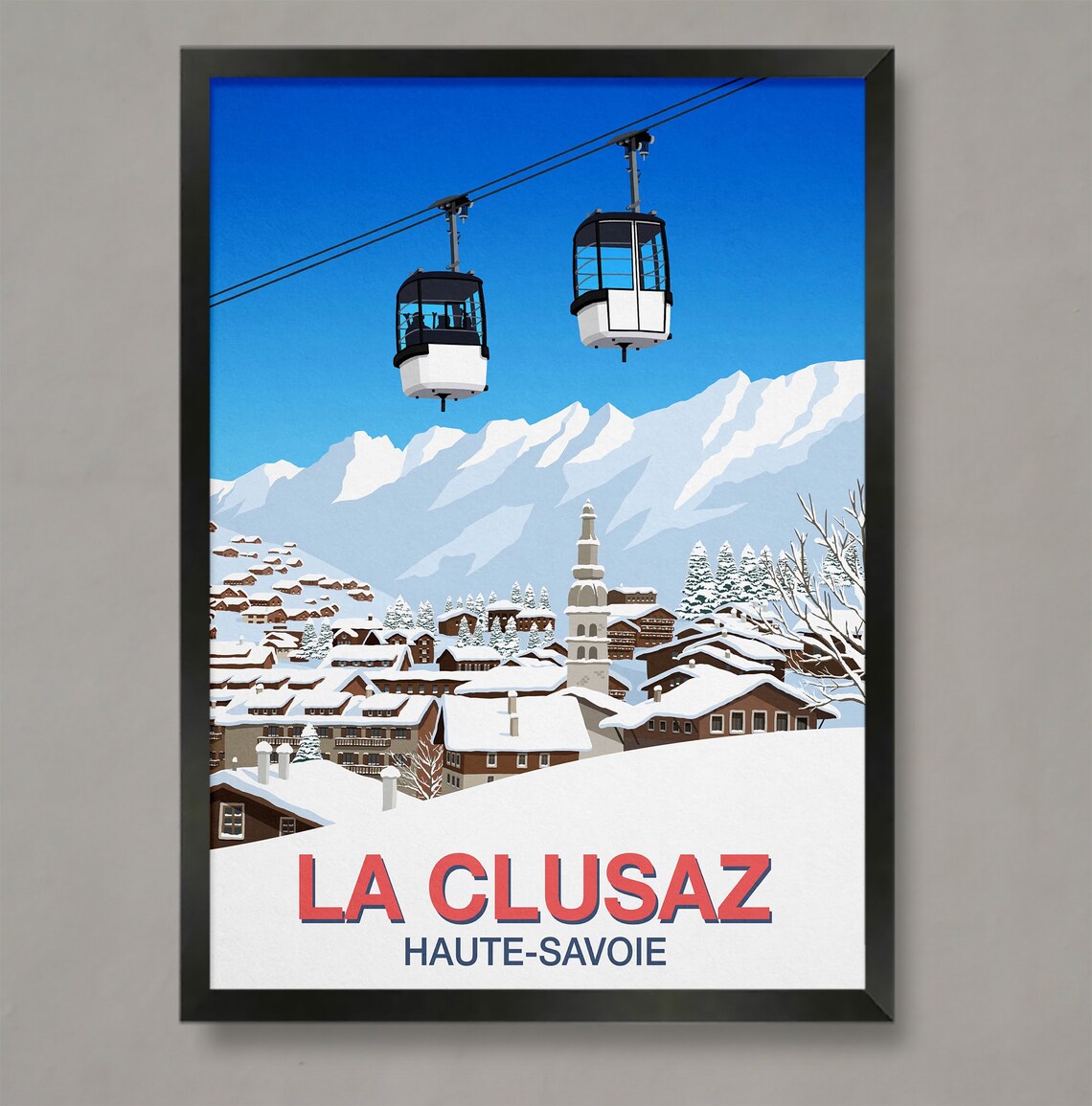 La Clusaz Ski Resort Travel Poster, Mountain Print
