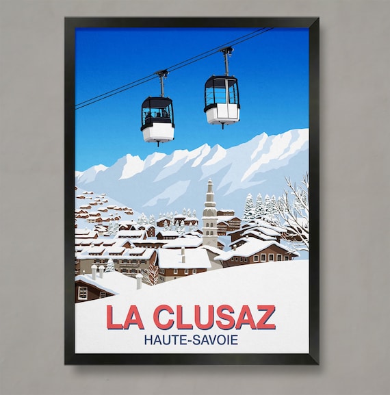 La Clusaz Ski Resort Travel Poster, Mountain Print
