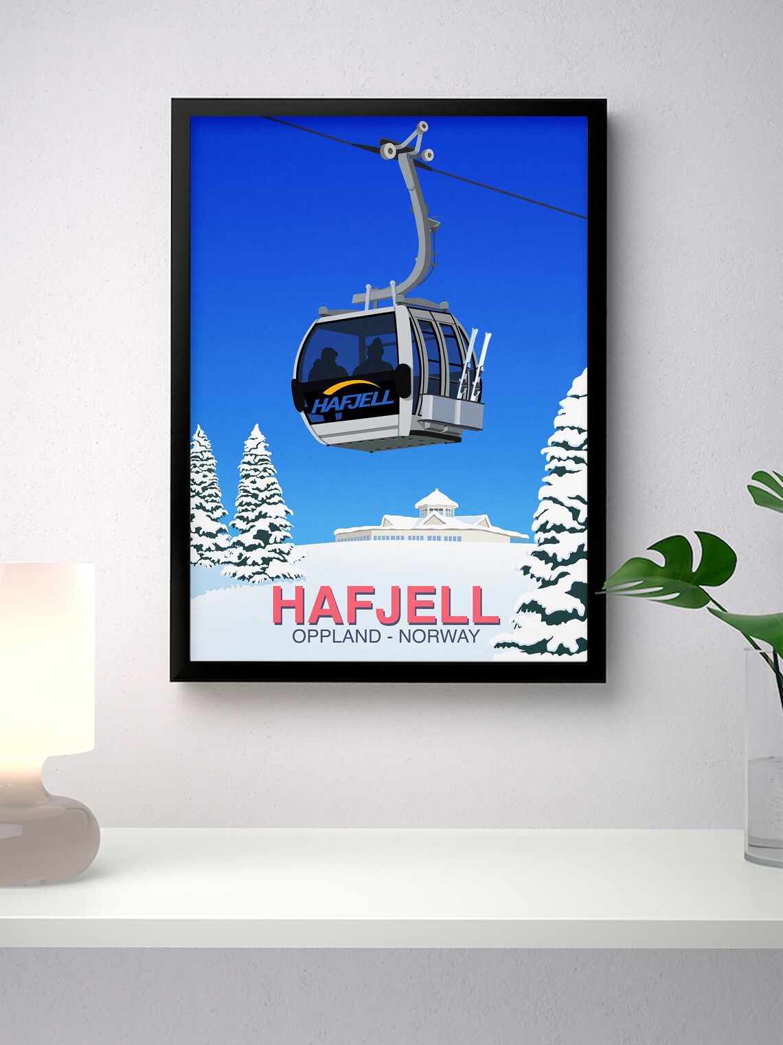 Hafjell Oppland Norway Gondola Cabin Snowy Pines Lodge Winter Ski Poster - Image 2