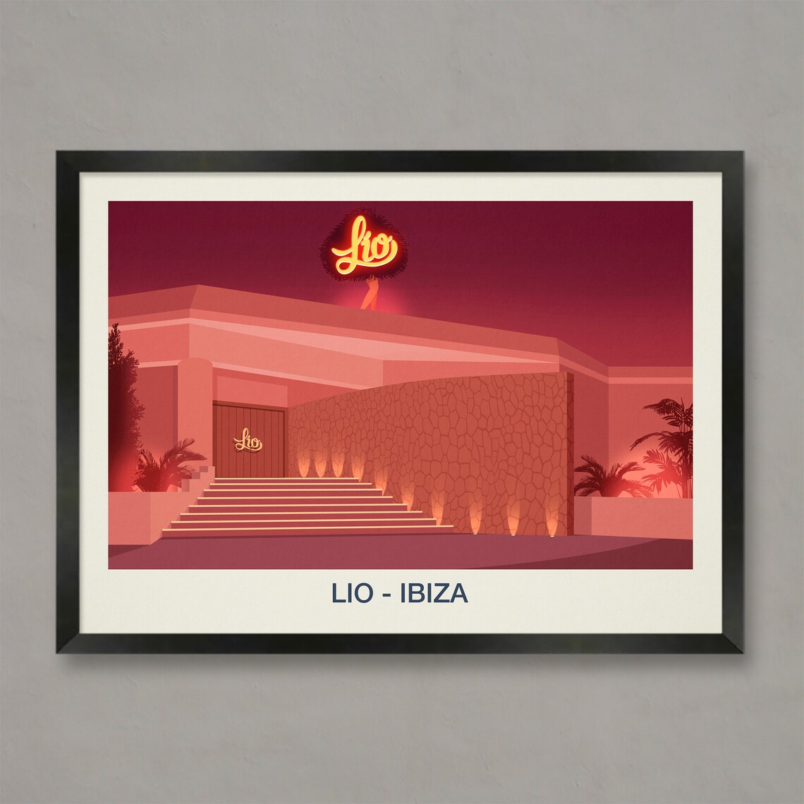 Lio Ibiza Nightclub Pink Sunset Neon Sign Music Venue Wall Art