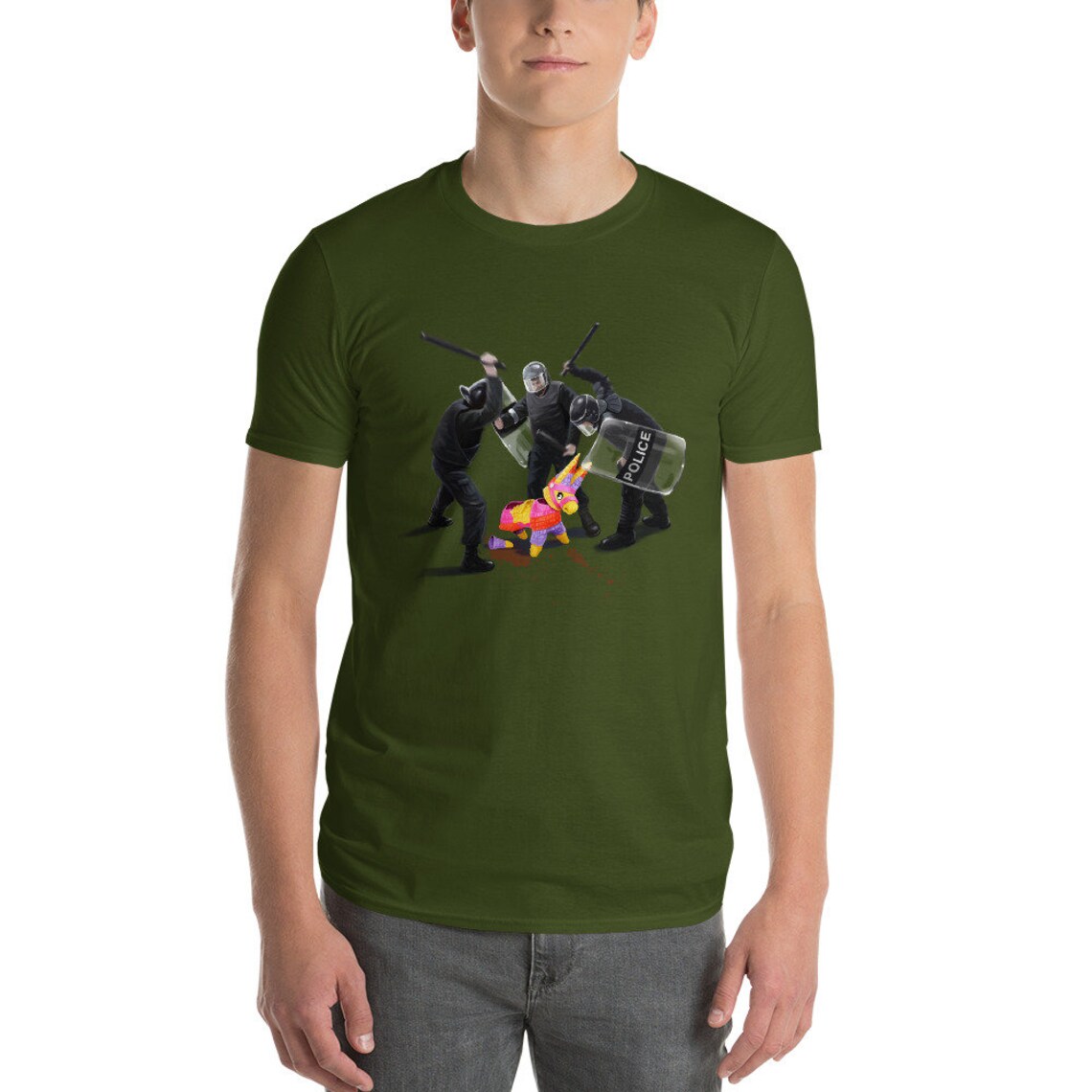 Riot Party Pinata Police Satirical Graphic Tee Short Sleeve Art Print - Image 2