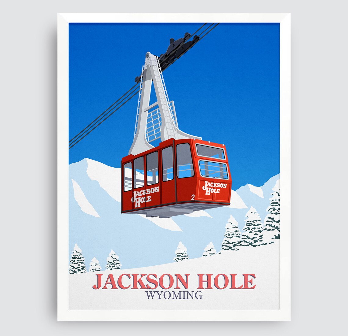 Jackson Hole Wyoming Red Aerial Tram Cable Car Ski Travel Poster - Image 3