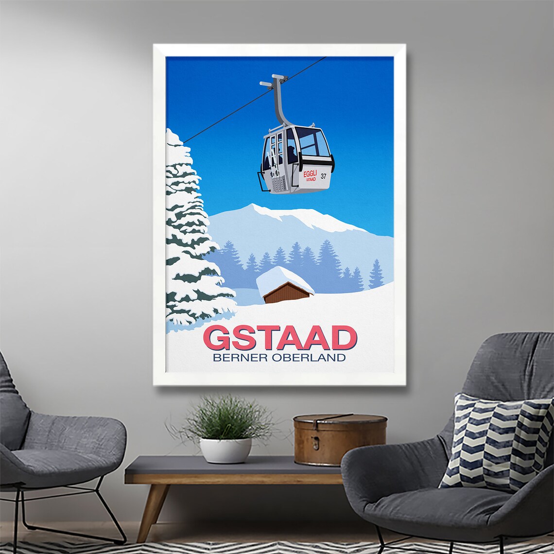 Gstaad Ski Resort Travel Poster, Ski Gifts - Image 4