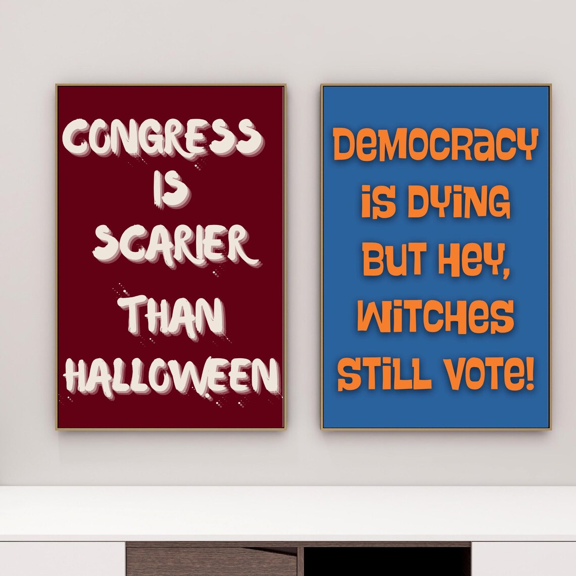 Funny Halloween Wall Art Set of 2, Poster Print