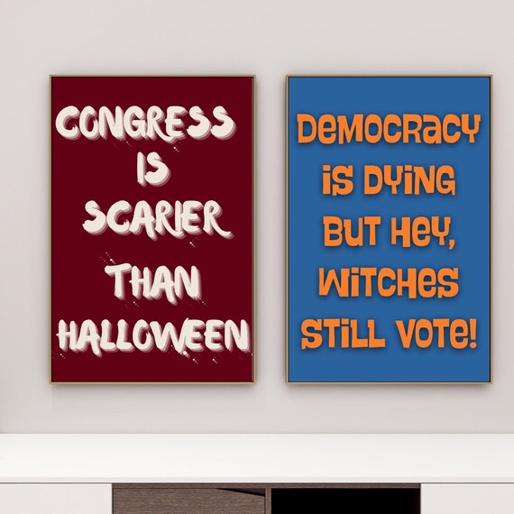 Funny Halloween Wall Art Set of 2, Poster Print