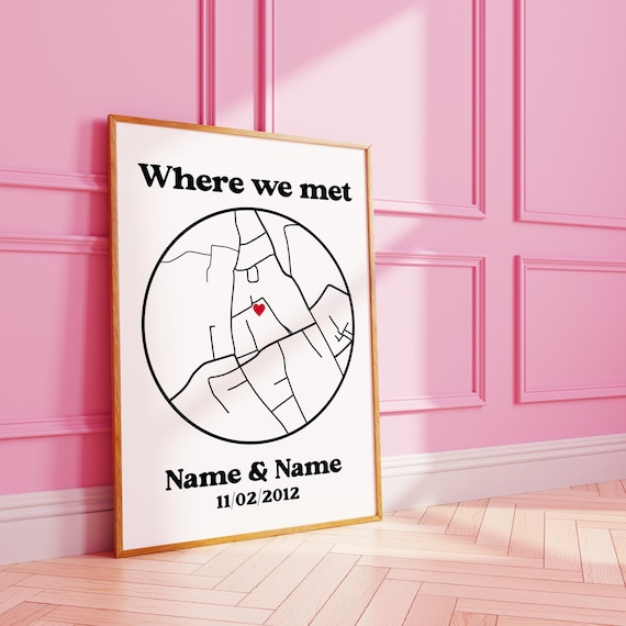 Where We Met Circle Map Minimalist Black White Custom Location Print