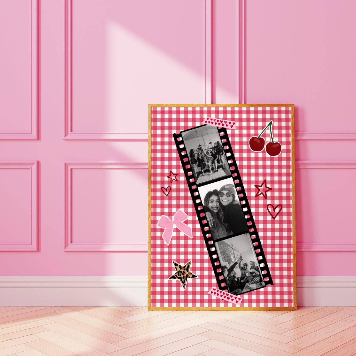 Pink Gingham Film Strip Custom Photo Memory Scrapbook Poster