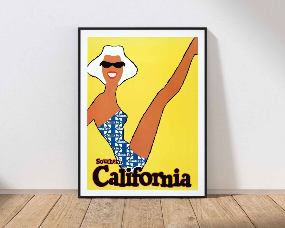 Southern California Vintage Travel Poster Retro Swimsuit Beach Art