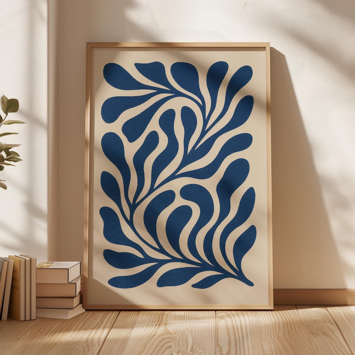 Indigo Blue Matisse-Style Botanical Leaf Minimalist Plant Poster