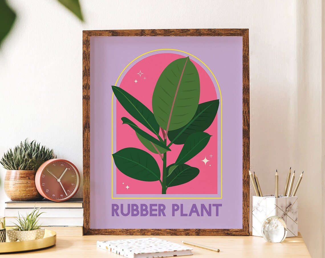 Rubber Plant Botanical Purple Pink Arch Modern Illustration Poster - Image 5
