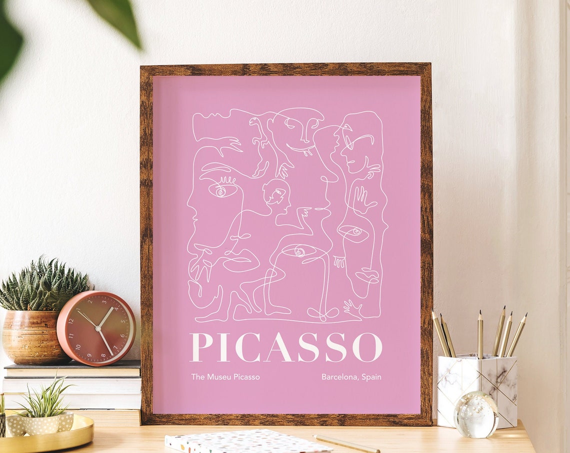 Picasso Abstract Line Art Faces Blush Pink Exhibition Poster - Image 5