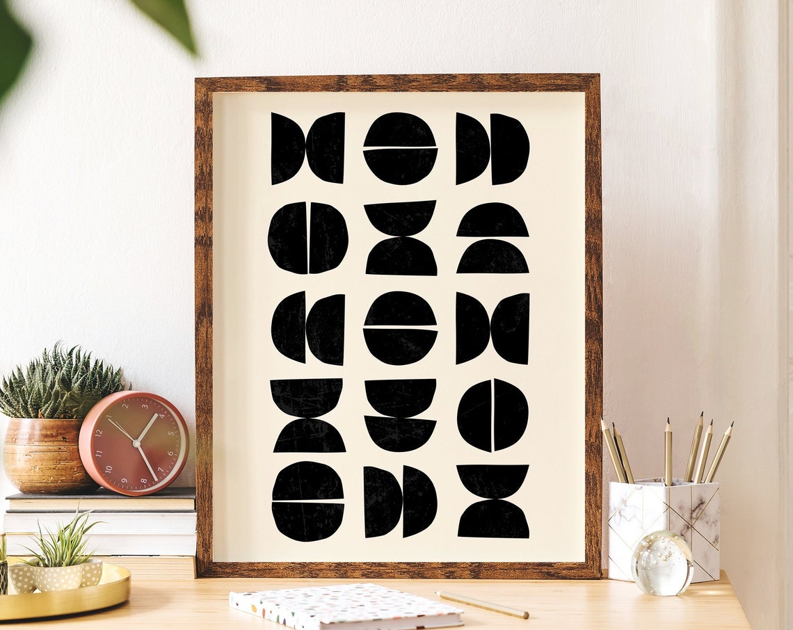 Black Semicircle Geometric Grid Minimalist Abstract Art Poster