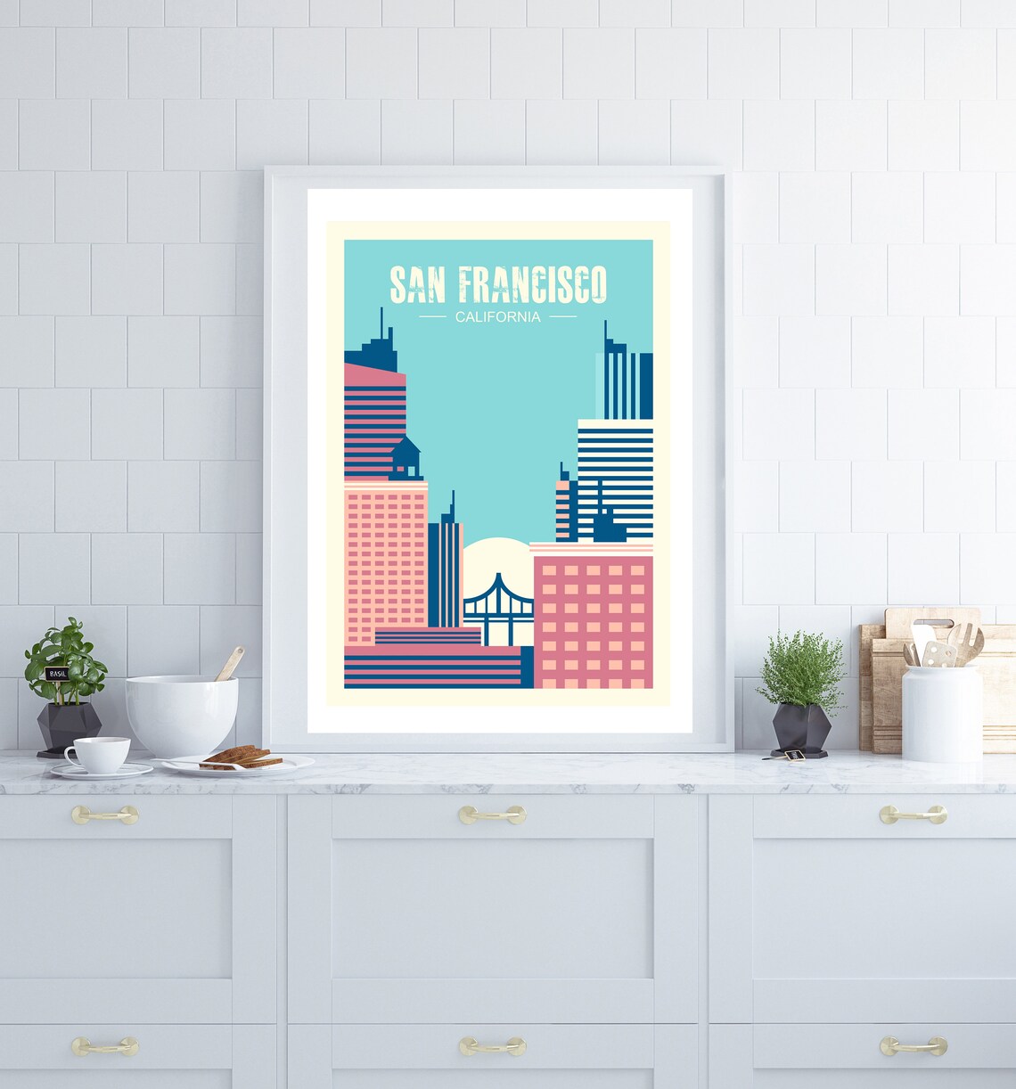 San Francisco California Pastel Skyline Retro City Travel Poster - Image 2