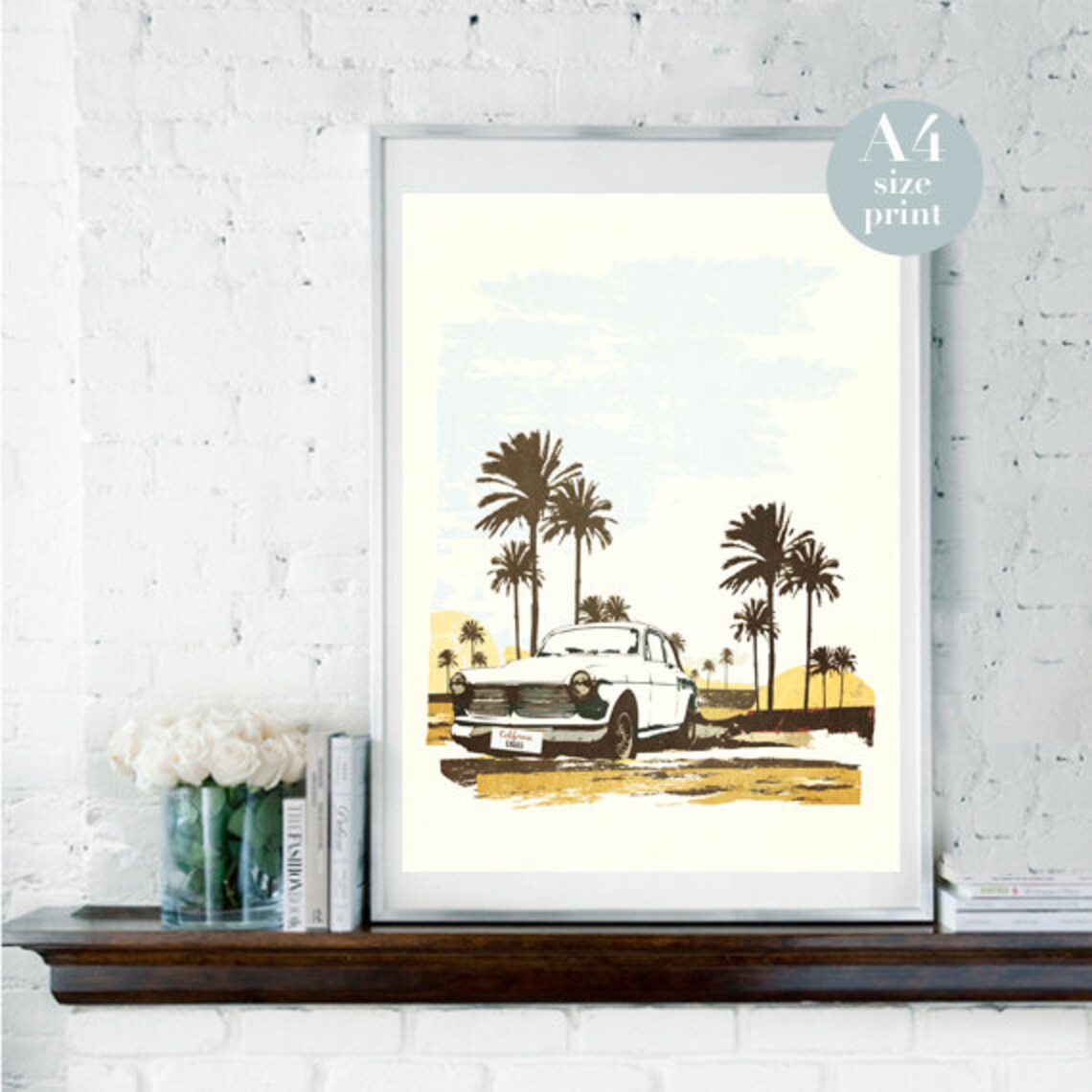 Vintage Classic Car Palm Trees Retro California Road Trip Poster - Image 2