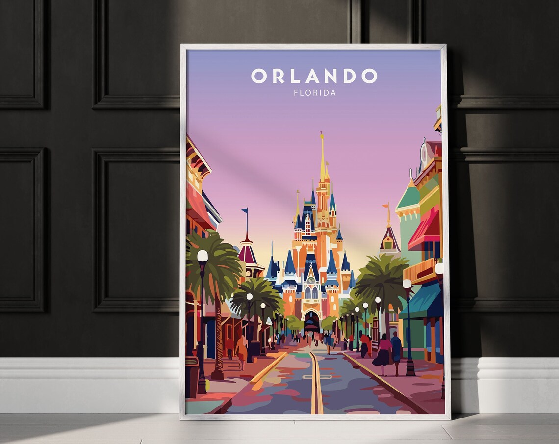 Orlando Florida Minimalist Travel Poster with Fairytale Castle