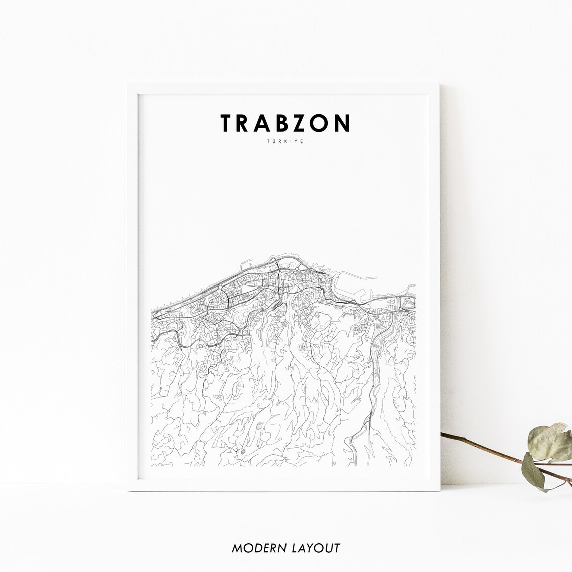 Trabzon Turkey Map Poster, City Street Art Print