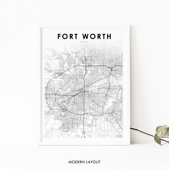 Fort Worth Area TX Map Art Print, Texas