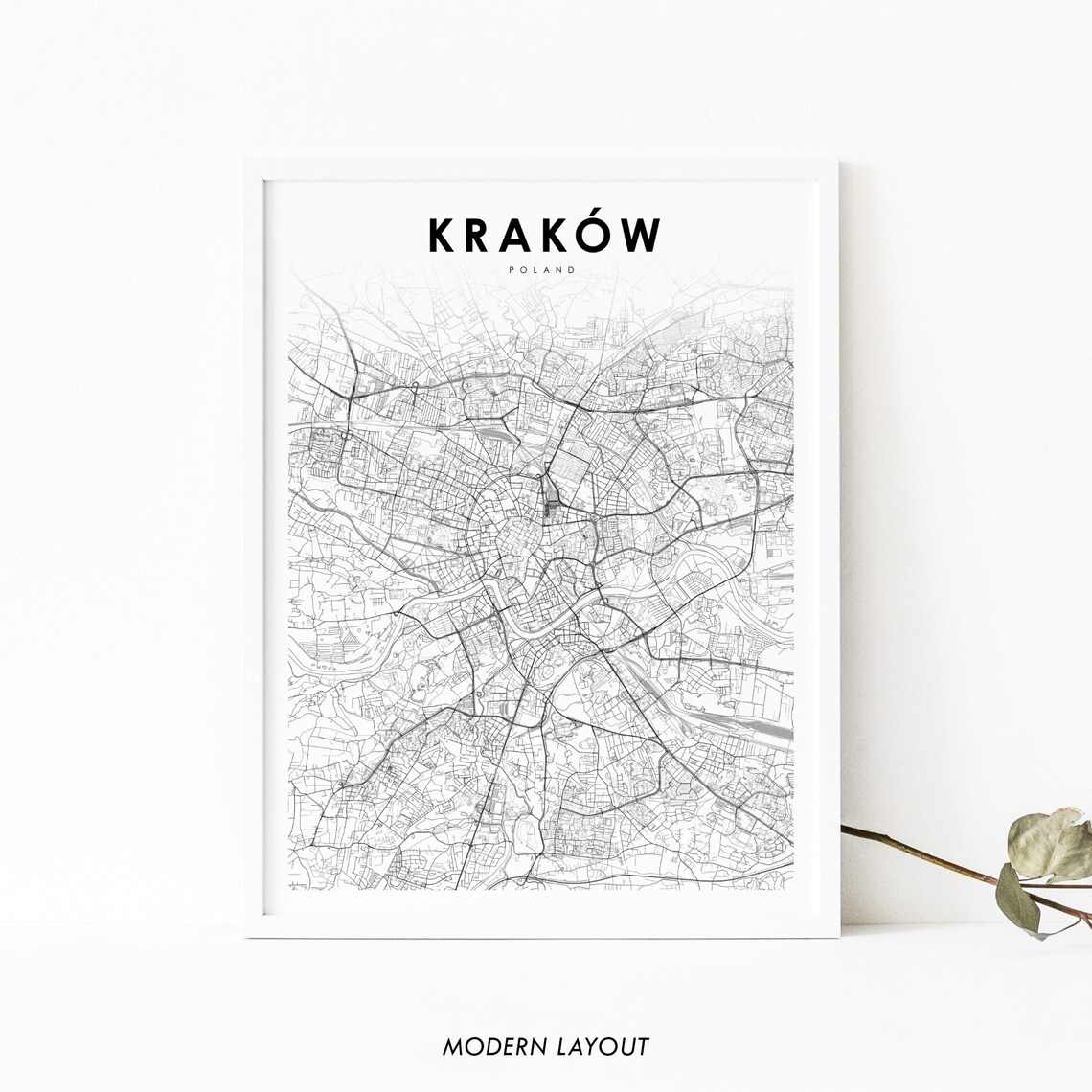 Krakow Poland Map Art Print, Cracow City Map