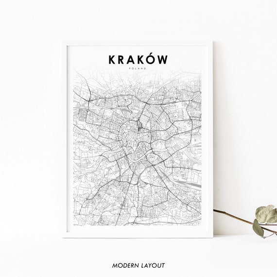 Krakow Poland Map Art Print, Cracow City Map
