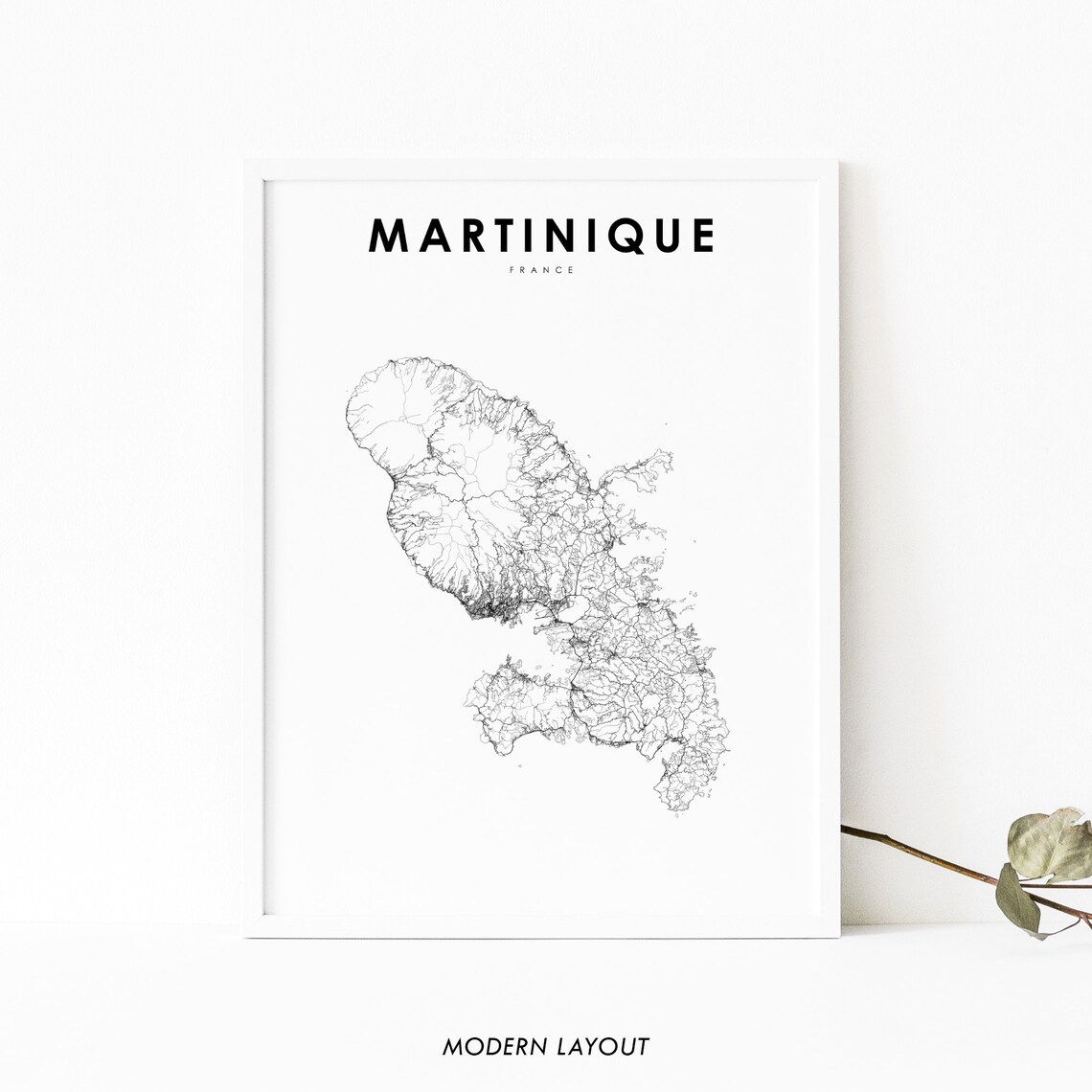 Martinique France Map Road Poster, Caribbean Art Print