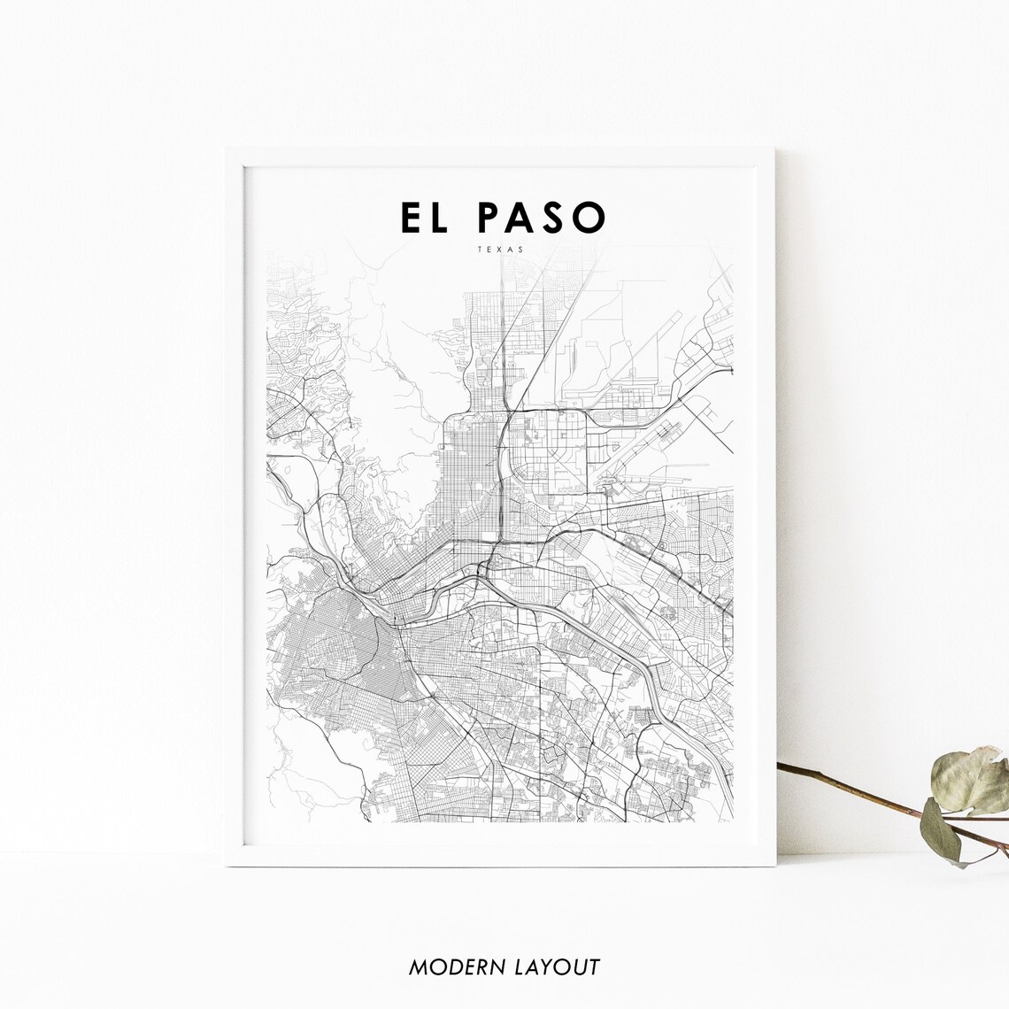 El Paso Area Tx Map Print, Texas City Poster