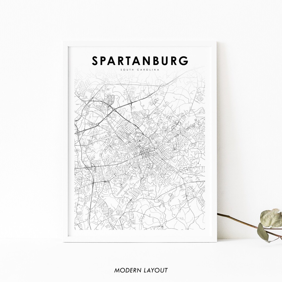 Spartanburg, SC Map Art Print, South Carolina