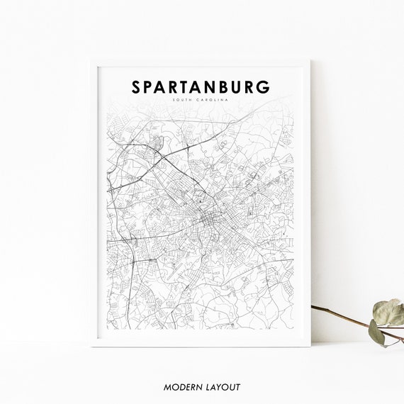Spartanburg, SC Map Art Print, South Carolina
