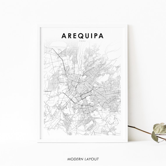 Arequipa Peru Map Print Art Poster Ariqipa City Street Road Nursery Room Wall Office Decor
