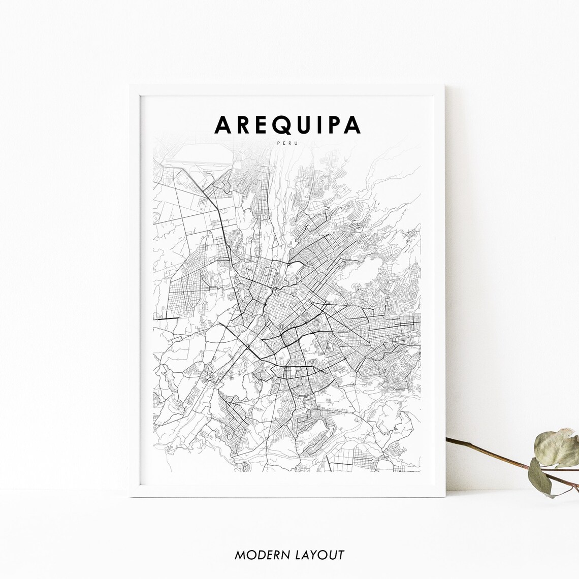 Arequipa Peru Modern Minimalist City Street Road Map Art Print
