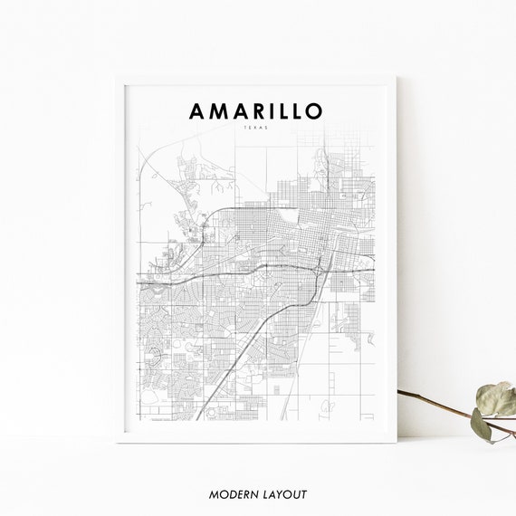 Amarillo TX Map Print, Texas City Street Poster