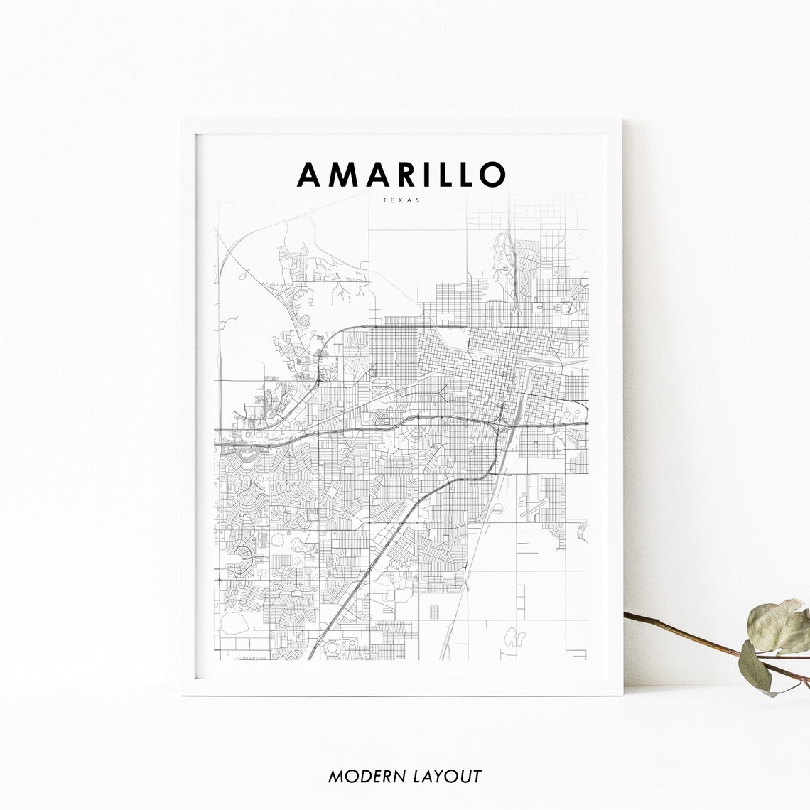 Amarillo TX Map Print, Texas City Street Poster