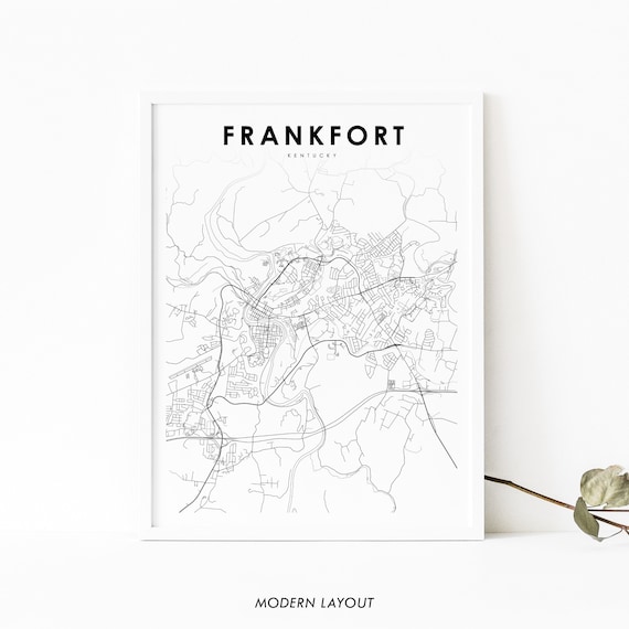 Frankfort Kentucky Minimalist Black White City Street Map Poster