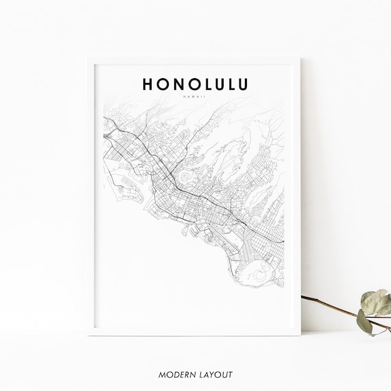 Honolulu Hawaii Island Street Map Minimalist Line Art Poster
