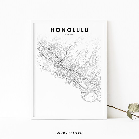 Honolulu Hi Map Print Hawaii Usa Art Poster Oahu City Street Road Nursery Room Office Wall Decor