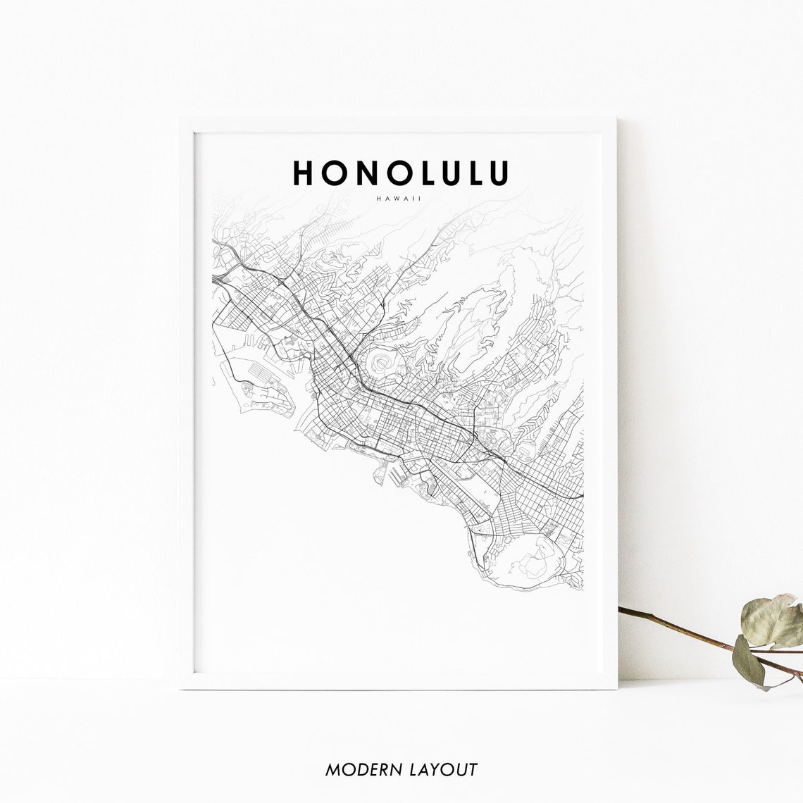 Honolulu Hawaii Island Street Map Minimalist Line Art Poster