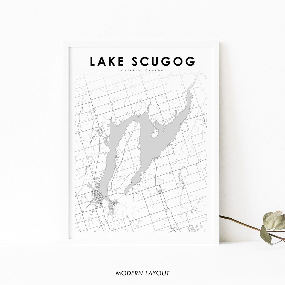 Lake Scugog Ontario Map Art Print, Port Perry