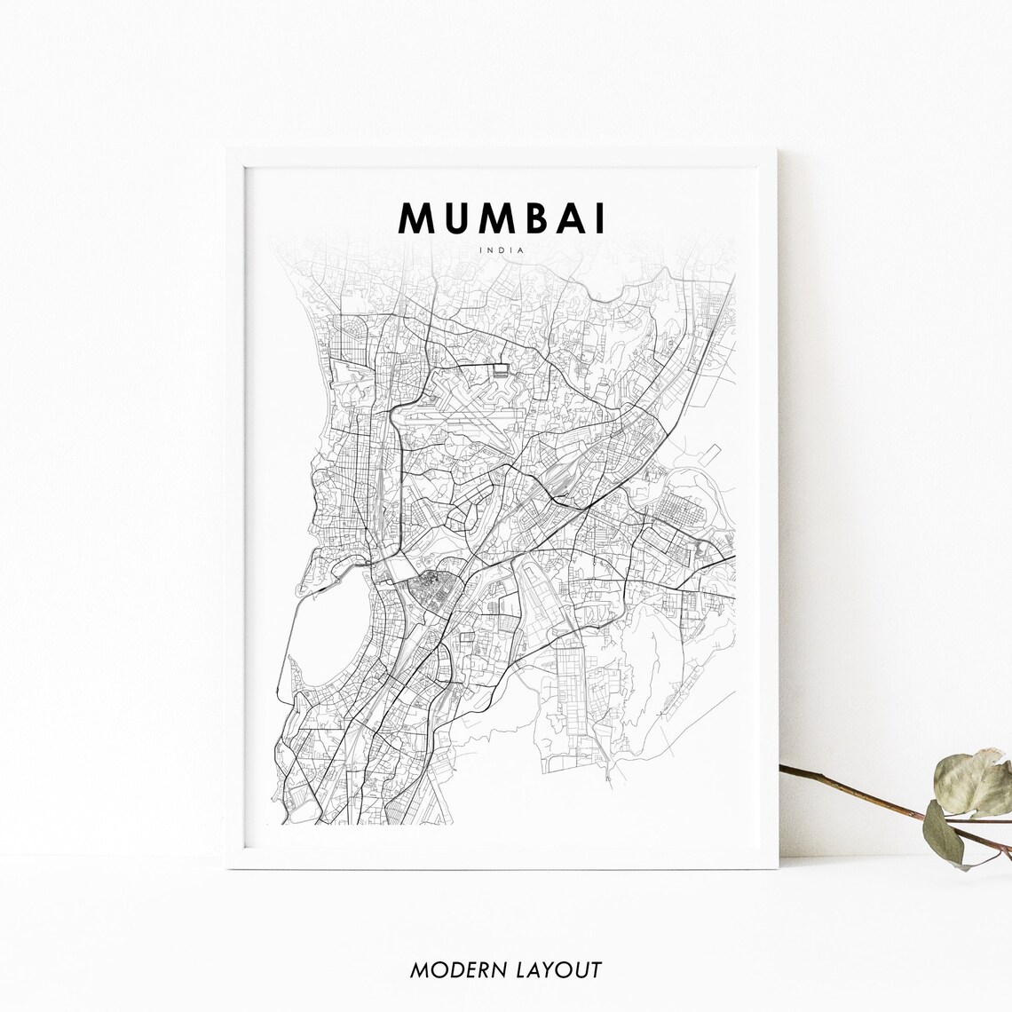 Mumbai India Minimalist Gray City Street Map Art Decor Poster