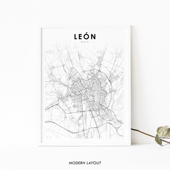 Leon Spain Minimalist City Street Map Black And White Art Poster