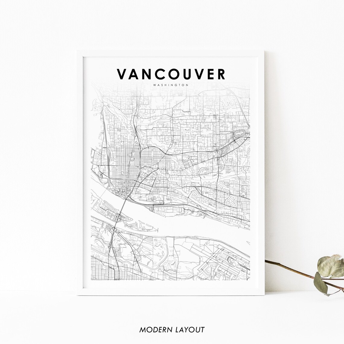 Vancouver WA Map Print, Washington Street Road Poster