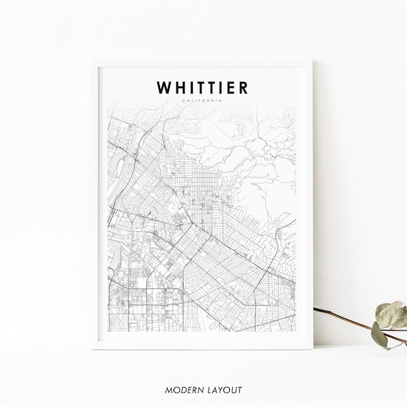 Whittier California Minimalist Street Map Black And White Art Poster