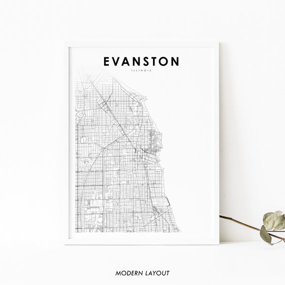 Evanston IL Map Print, Chicagoland City Road Poster