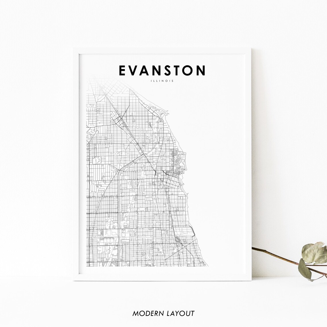 Evanston IL Map Print, Chicagoland City Road Poster