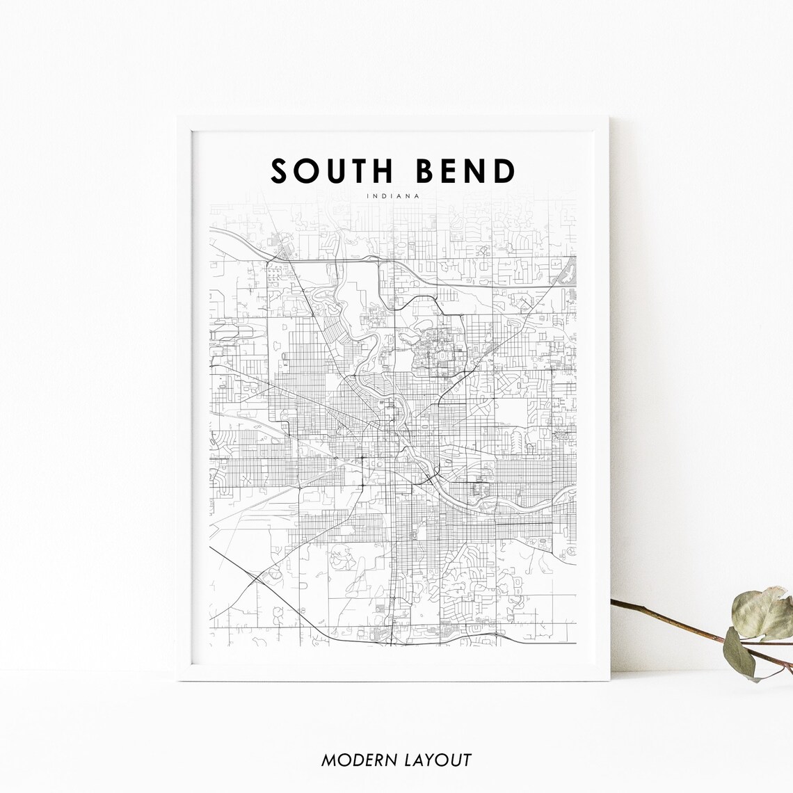 South Bend, Indiana Map Art Poster
