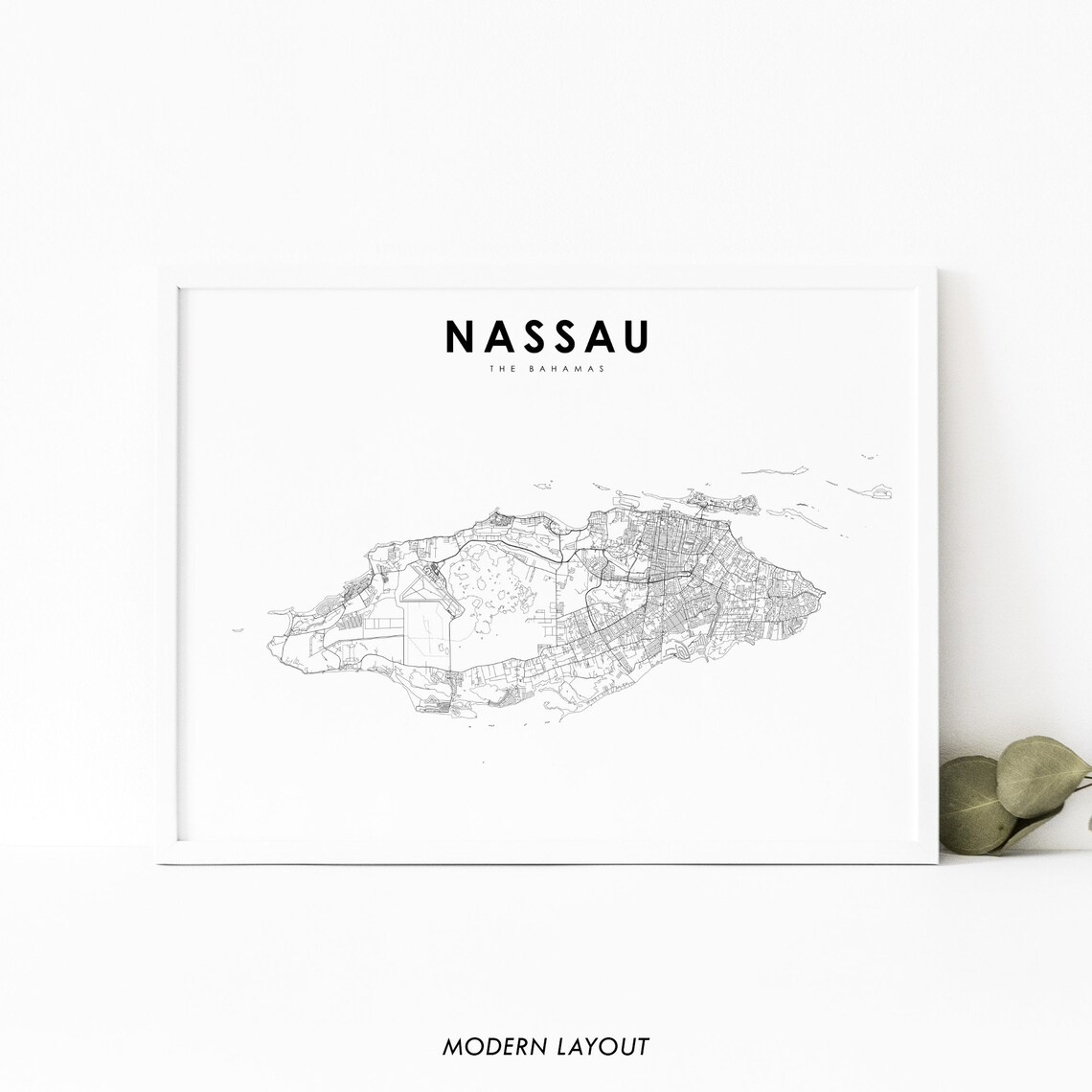 Nassau The Bahamas Map Art Print, New Providence