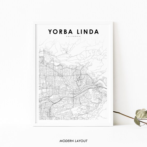 Yorba Linda Ca Map Print Usa Art Poster Orange County City Street Road Nursery Room Office Wall Decor
